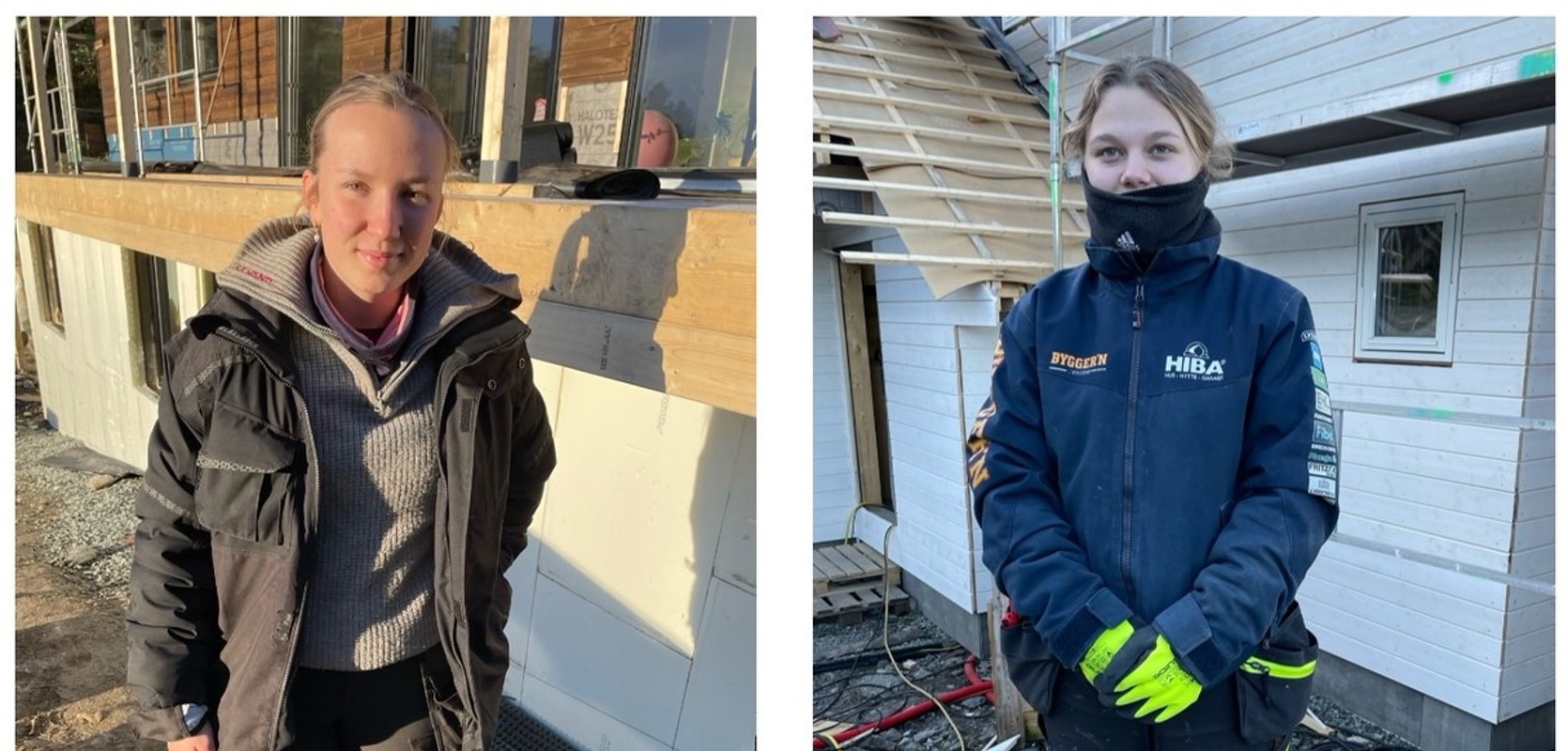 To blide og flinke jenter på utplassering fra VG2 Byggfag på Husnes